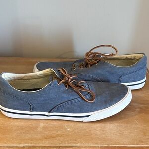 Sperry Men's Blue Canvas Sneakers with Brown Laces